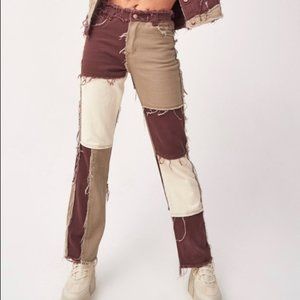 Brown Patchwork Denim Boyfriend Jeans JADED LONDON